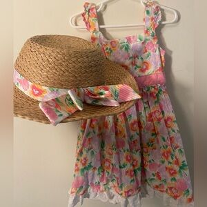 Summer dress with flowers matching sun hat size 4t